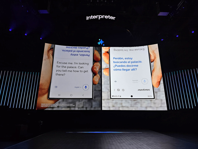 Samsung Electronicsが1月にサンノゼで行なったUnpackedで行なわれたSnapdragon 8 Gen 3のNPUなどを利用してオンデバイスでライブ翻訳を行なうデモ