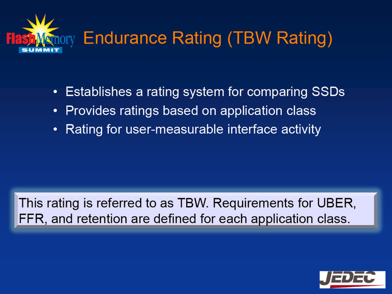 TBWの定義(出典:Flash memory Summit 2011, <a href="https://www.flashmemorysummit.com/English/Collaterals/Proceedings/2011/20110810_T1B_Cox.pdf" class="n" target="_blank">JEDEC SSD Endurance Workloads</a>,Alvin Cox, Seagate)