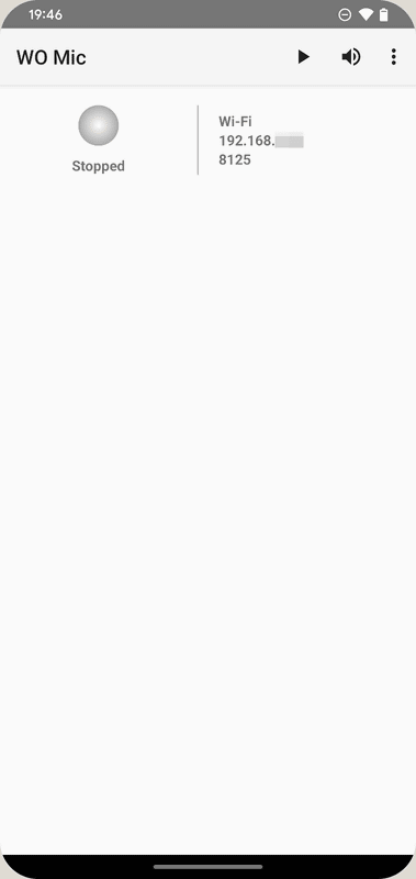 並行してインストールしておいたスマホアプリ(<a href="https://apps.apple.com/jp/app/wo-mic/id1260978417" class="n" target="_blank">iOS版</a>、<a href="https://play.google.com/store/apps/details/wo+mic?id=com.wo.voice2&hl=ja&gl=US" class="n" target="_blank">Android版</a>)を起動。IPアドレスが表示されている