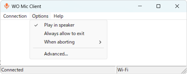 接続完了。この時、オプションの「Play in speaker」にチェックを入れておく