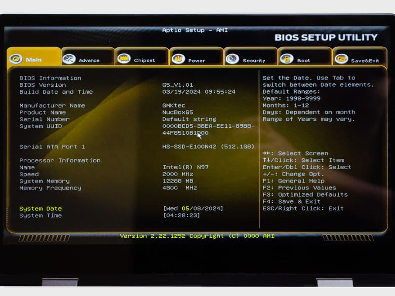 BIOS / Main。起動時[DEL]キーで表示