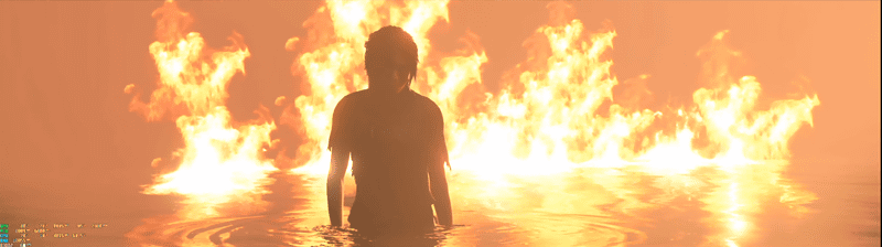 覚醒したララが燃えさかる沼地から登場するシーン