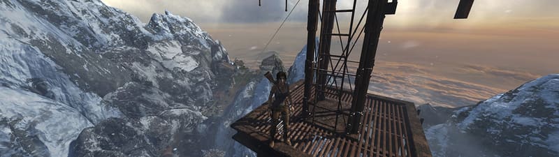 漂着した広大な島舞台にセミ・オープンワールド的なゲーム展開が採用された「トゥームレイダー2013」。以降の画面ショットは筆者自身がウルトラワイドでプレイ中にキャプチャしたものになる