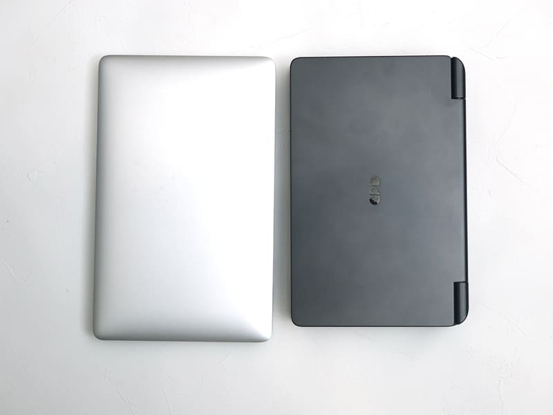 GPDの名作であるGPD Pocket 2(右)と比較してもフットプリントは小さい。GPD WIN Mini 2024のほうがさすがに厚さはあるが、性能は桁違いだ