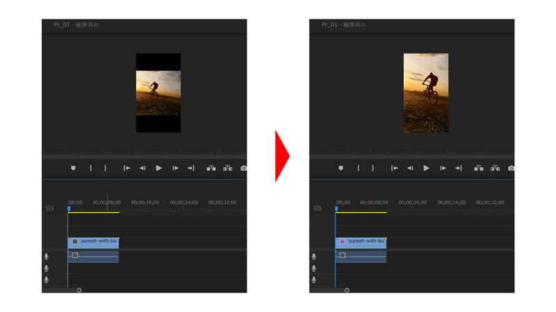 動画を再生してみると、縦横比が変わったのに加え、被写体が動画の中心に来ている