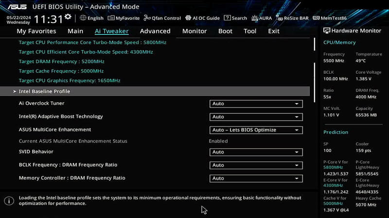 【図4】最初からこのIntel Baseline Profileをデフォルトにしろよ、という気はしなくもない