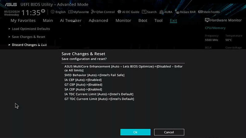 【図5】IA TDC Current LimitとかGT TDC Current Limit、Autoで設定される値とIntel's Defaultがどの程度異なるのか興味あるところ