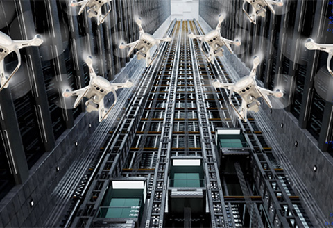 ドローンによる建物内垂直配送のイメージ