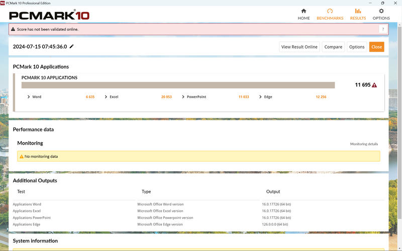 PCMark 10のスコアは11,695。一般的なオフィスアプリケーションの動作に問題はなくむしろ高速と言っていい