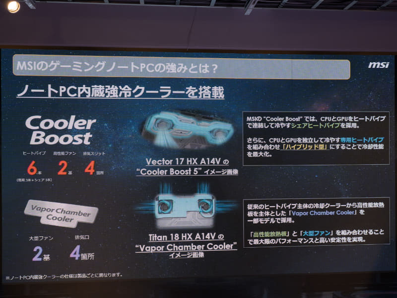 放熱板を中心としたVapor Chamberなど冷却性能の高さを紹介