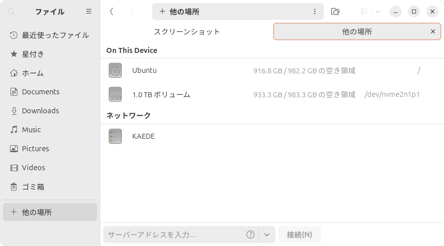 左側のペンにマウントボリュームとして表示されないので、リムーバブルメディアとしては認識していないことが分かる
