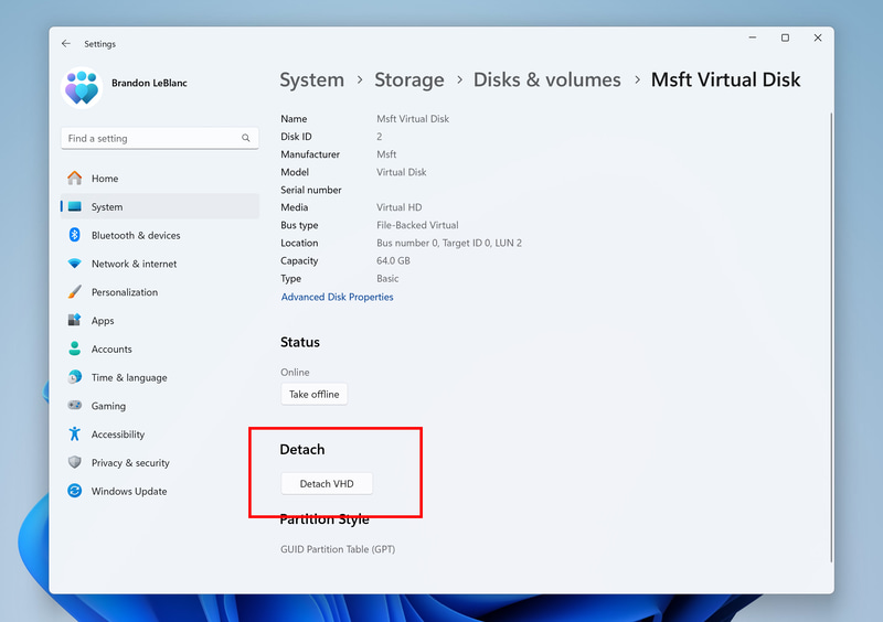 仮想ディスク切断のボタン