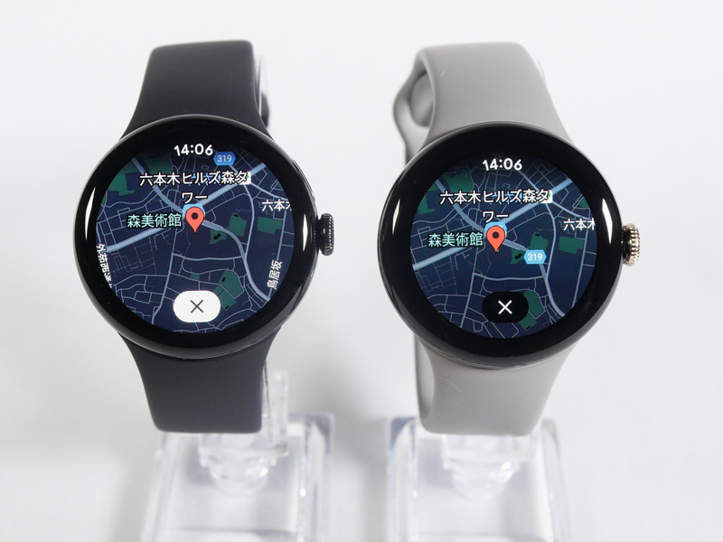 こちらは41mmモデル(左)とPixel Watch 2(右)との比較。サイズは同じだが、ベゼルが狭くなっている分表示領域は増えている