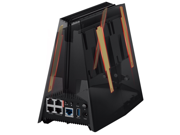 アンテナを4本内蔵。有線LANポートとして2.5GbEを1基とGigabit Ethernetを4基備える