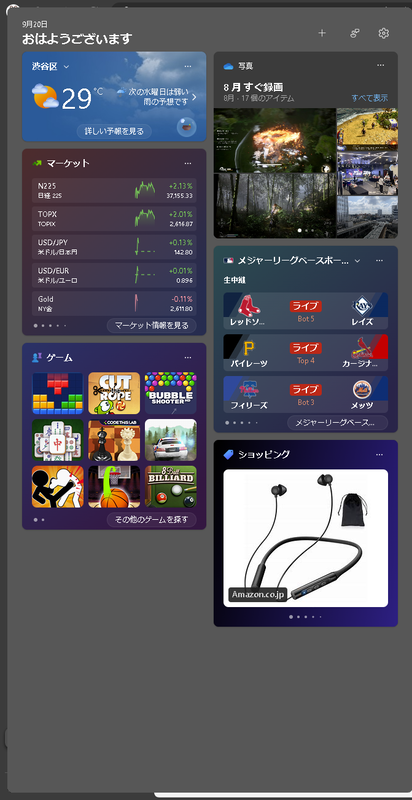 設定変更後はウィジェットに関する情報のみのシンプルな表示になった