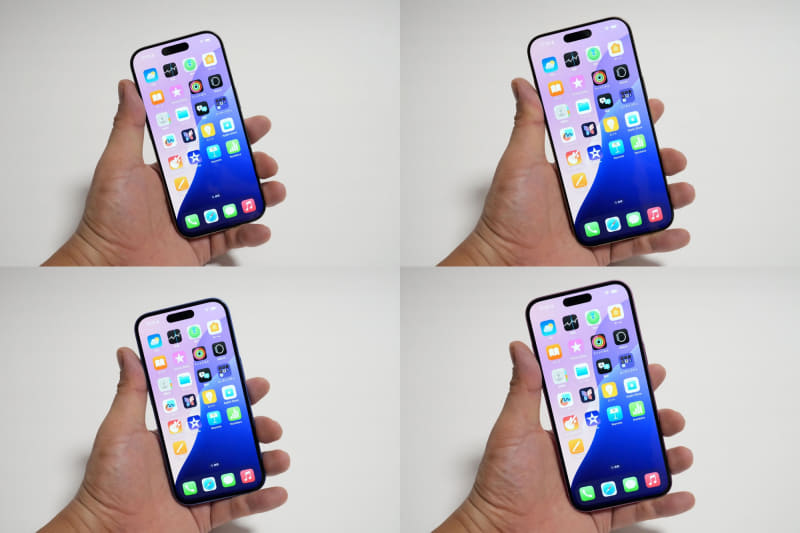 16 Pro/16は無理なくボディを握り込める。16 Pro Max/16 Plusは手の小さな方は持て余すかもしれない