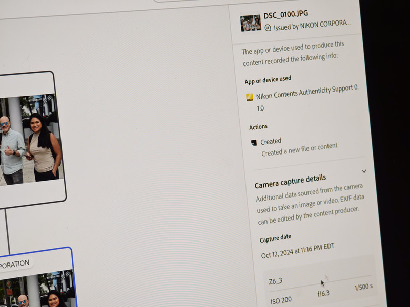 ニコンのZ6IIIで撮影した映像をAdobe Contents Authenticityでチェックしているところ、ニコンが発行したコンテンツ・クレデンシャルでカメラがZ6III(表記はZ6_3)であることが分かる
