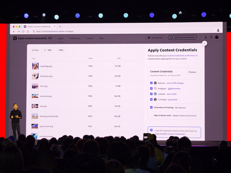 コンテンツ・クレデンシャルに著作権者のSNSでの連絡先などを追加したりできる