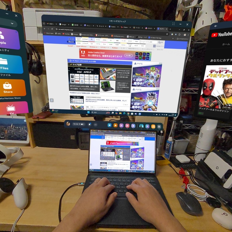 「リモートデスクトップ」アプリを使用すれば、大きな画面で作業できる。ただしやや遅延が大きい。ほかのリモートデスクトップ関連アプリも試してみたい