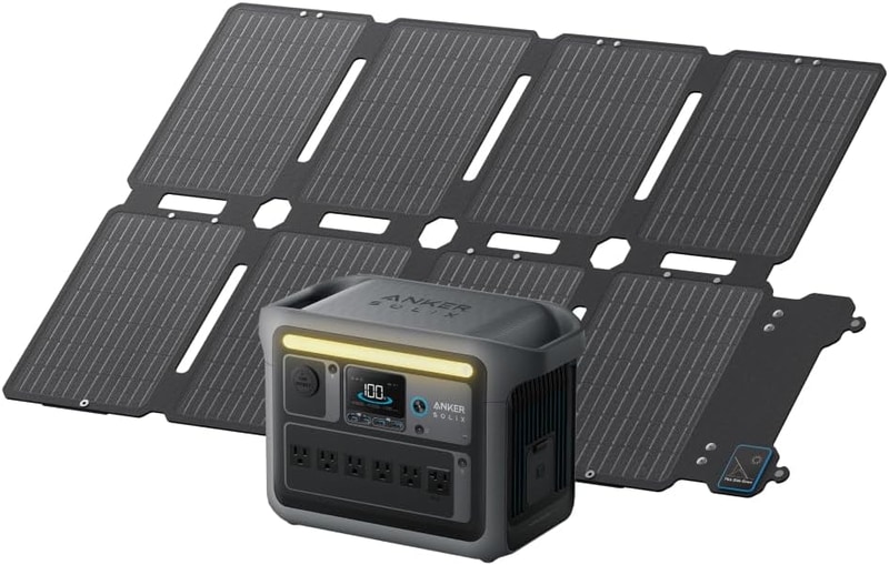 Anker Solix C1000 Portable Power Station with Anker Solix PS100 Compact Portable Solar Panel