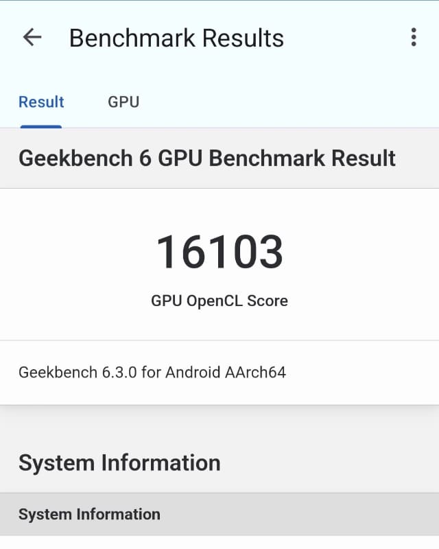 Geekbench 6.3.0のGPU OpenCL Scoreは16103