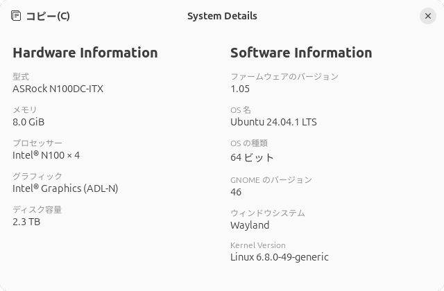 N100のシステム詳細