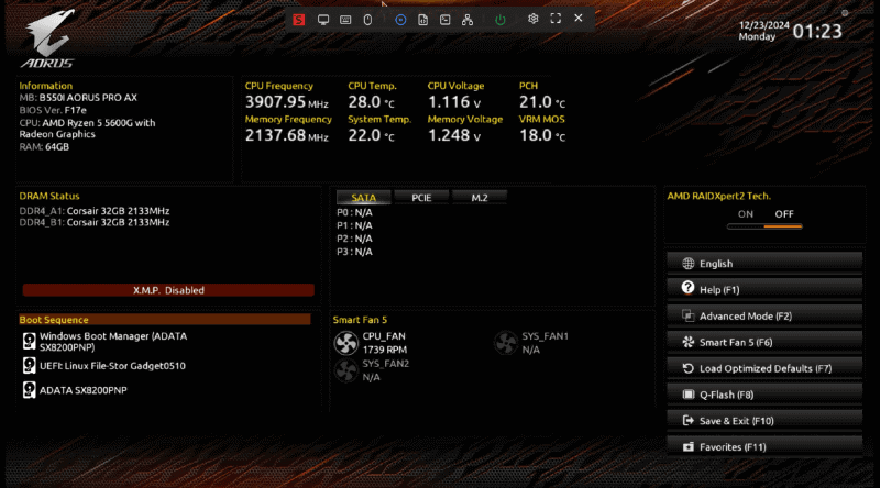 リモートデスクトップでは対応できないBIOS(UEFI)画面の操作も可能だ