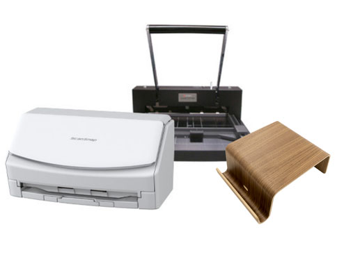 ドキュメントスキャナー、断裁機、ディスプレイスタンドの3点セット