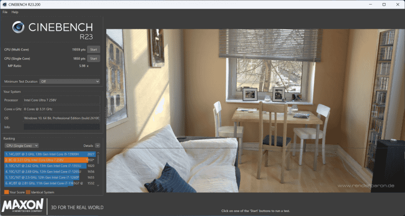 Cinebench R23の結果も良好。独自の冷却機構「ExpertCool」によって長時間高負荷がかかっても優れたパフォーマンスが安定して引き出せている結果と考えられる