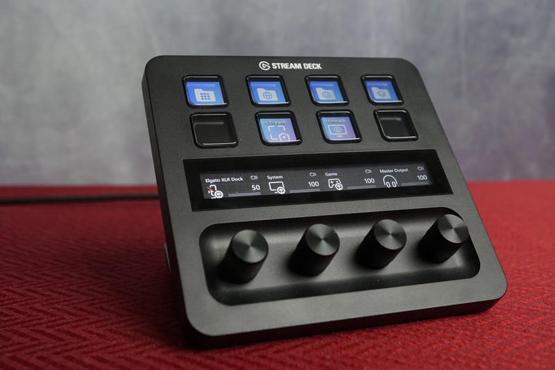 Stream Deck +があると、マイクや各出力チャンネルの音量をダイヤルで簡単に調節可能。タップ操作でミュートもワンタッチ