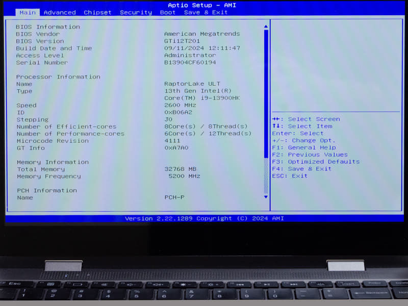 BIOS / Main。起動時[DEL]キーで表示