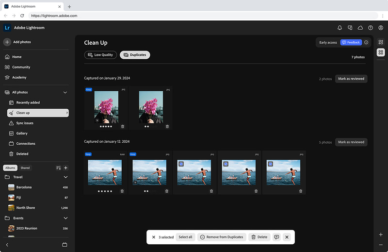 Web版Lightroomに実装された重複を検索