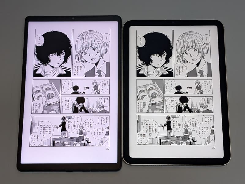 iPad mini(右)との比較。アスペクト比の関係でページサイズはほぼ同じだ
