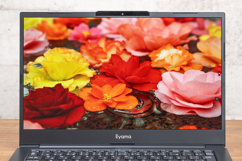 大型の14型フルHD液晶は申し分ない発色性能と広視野角を備える。普段の作業はもちろん、動画視聴やゲームにも申し分ない