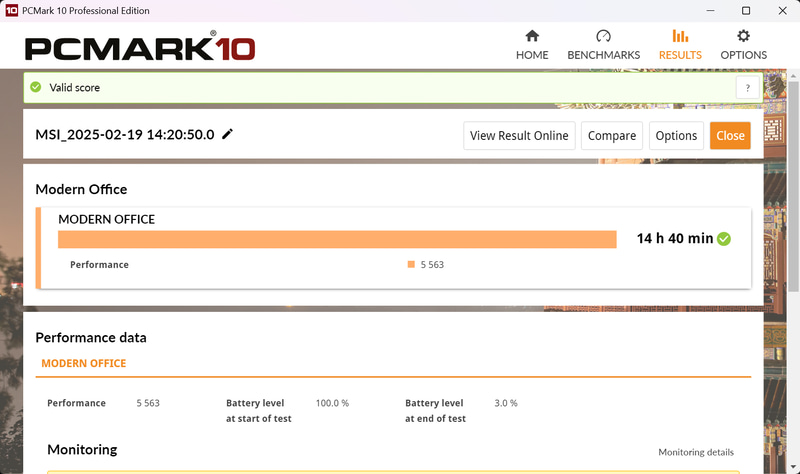 PCMark 10 Battery ProfileのModern Office実行結果