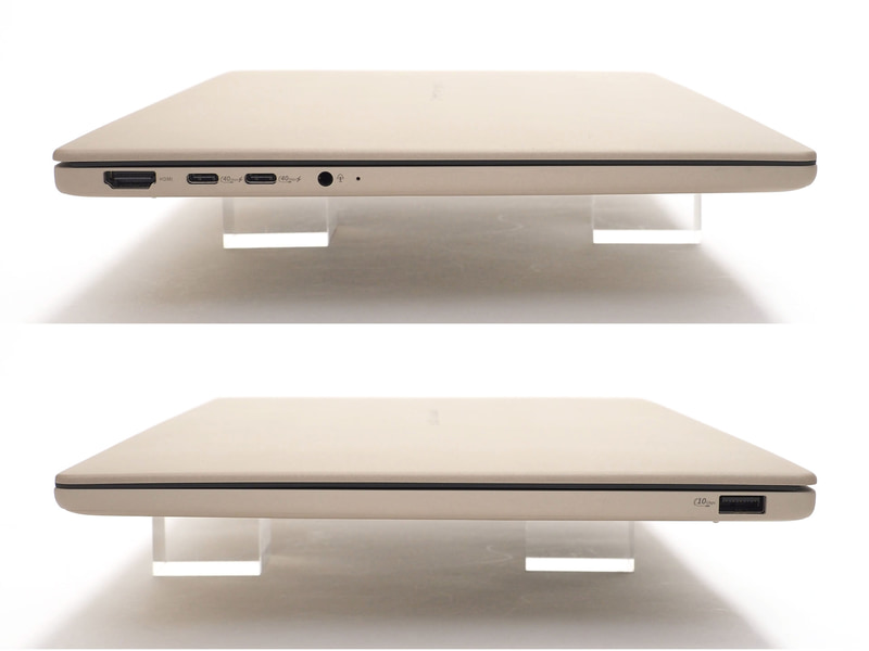 インターフェイスはHDMIとUSB、オーディオに絞って搭載。モバイルでは十分、デスクトップ上ではUSBハブを活用するスタイルがよいだろう