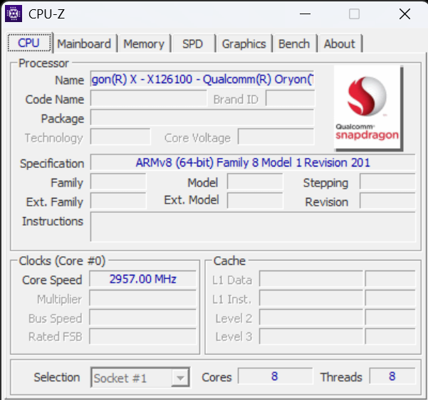 CPUはSnapdragon X X1-26-100