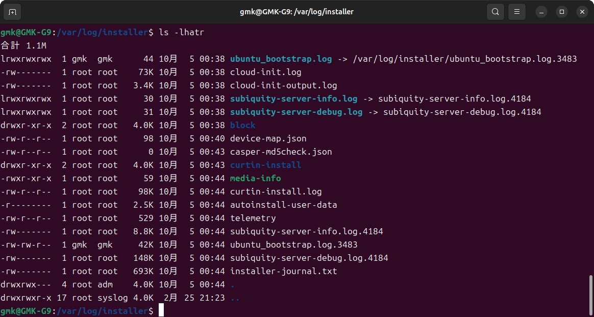 タイムゾーンはさておき、/var/log/installer/にあるファイルの日付から、10月5日前後にインストールしたものと思われる