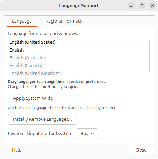 Language Supportを起動する