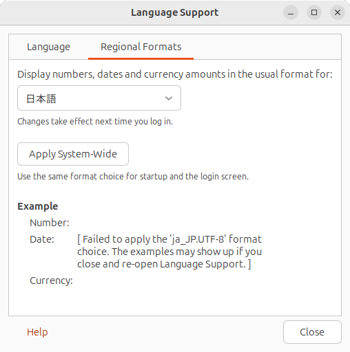 Regional Formatsも日本語にする