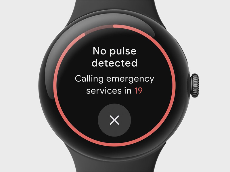 脈拍停止検出機能。検出から応答がなければ自動で緊急通報も行なう