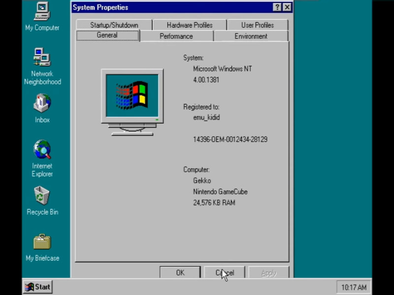 システム情報にはGekko Nintendo GameCubeと表示されている