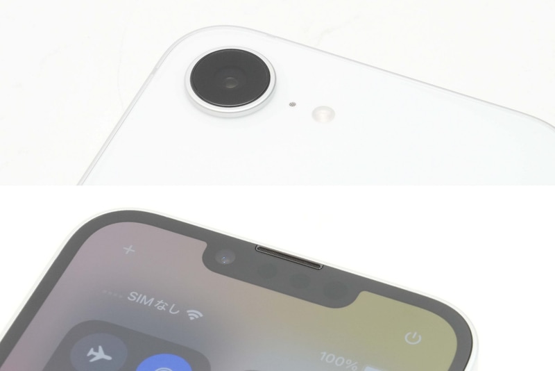 背面にメインカメラ(48MP、F1.6、26mm、光学式手ぶれ補正、Hybrid Focus Pixels、超高解像度写真[24MPと48MP]に対応)、前面にフロントカメラ(12MP、F1.9、Focus Pixelsを使ったオートフォーカス)を搭載