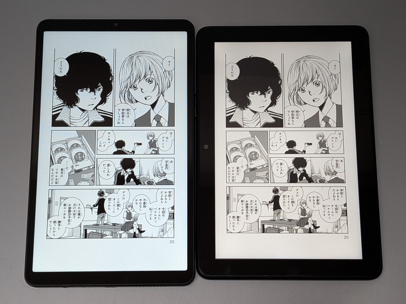 Fire HD 8(右)との比較。画面サイズの関係で本製品がわずかに大きく表示される