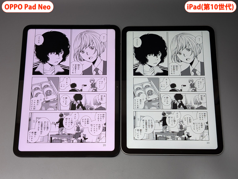 左が本製品、右がiPad(第10世代)。どちらもフィット感は高いが、ページサイズは本製品のほうが大きい