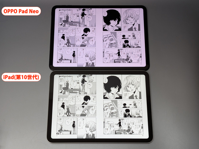 上が本製品、下がiPad(第10世代)。こちらも単ページ表示時と同じく、本製品のほうがページサイズはわずかに大きい