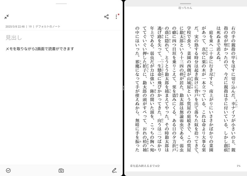 このほか画面の広さを生かした2画面分割にも対応する。分割位置は左右にスライドさせて調整できる