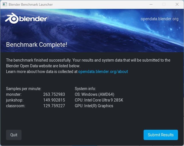 Blender Benchmarkの結果