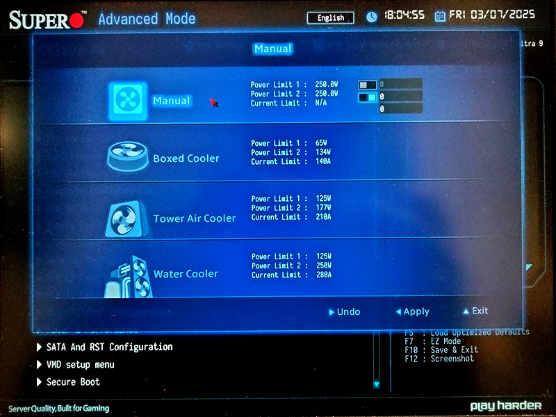 新たにCPUクーラーの選択によるTDP最適化が加わった