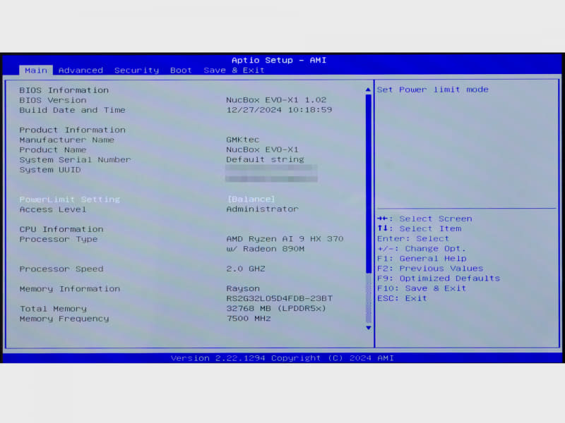 BIOS / Main。起動時[DEL]キーで表示